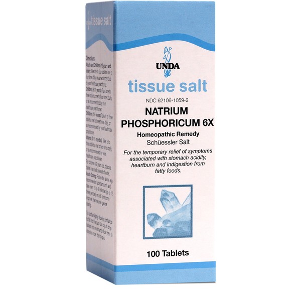 UNDA Natrium Phosphoricum 6X (Salt) - Homeopathic Remedy Supports Temporary Relief of Mild Indigestion Symptoms - 100 Tablets