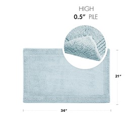 Madison Park Signature Splendor Reversible 100% Cotton Tufted Bathroom Rug-3000 GSM Hotel Quality Luxurious Plush High Pile Bath Mat Absorbent, Quick Dry, Shower Room Décor, 21x34, Blue