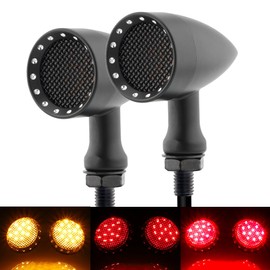 TSUNG 2PCS Motorcycle Rear Turn Signals LED Bullet SMD Blinkers Tail Light Small Indicators Universal for Cruiser Chopper Bobber Cafe Racer Street Bike (SMD-Black-Red&Amber)