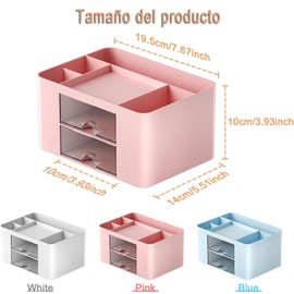 Mtxorvix Portalápices de Escritorio, Organizador de Bolígrafos con 2 cajones, Organizador de Escritorio Multifuncional con 5 compartimentos + Cajón para Suministros de Oficina (Blanco)