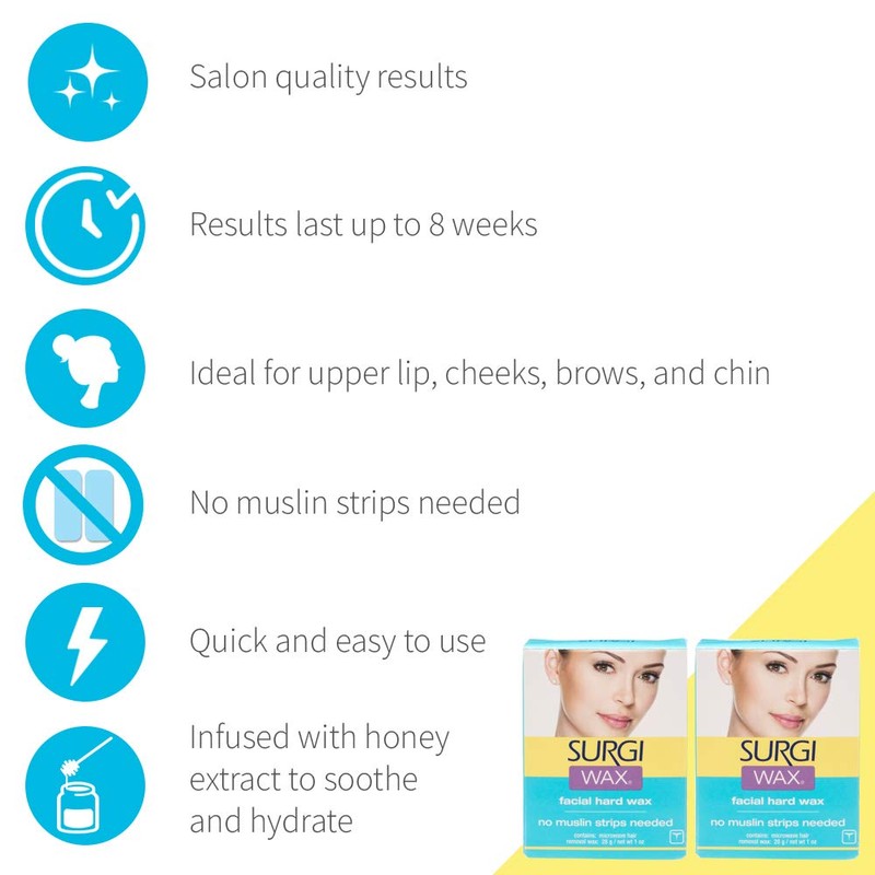 Surgiwax Microwaveable Facial Hair Removal Wax, Hard Wax Kit –