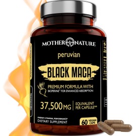 Black Maca Root 50:1 Extract 37,500mg – 60 Capsules Organic Peruvian Maca Peruana Supplement for Men | High Potency Energy, Mood & Performance Support | Vegan, Non-GMO