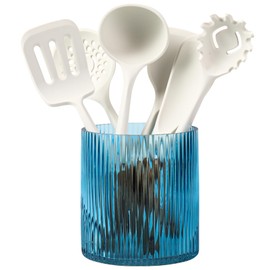 FERAHI Blue Utensil Holder, 6.3" Glass Kitchen Utensil Holder for Countertop, Large Cooking Utensil Holders for Kitchen Counter, Utensil Crocks for Farmhouse Decor