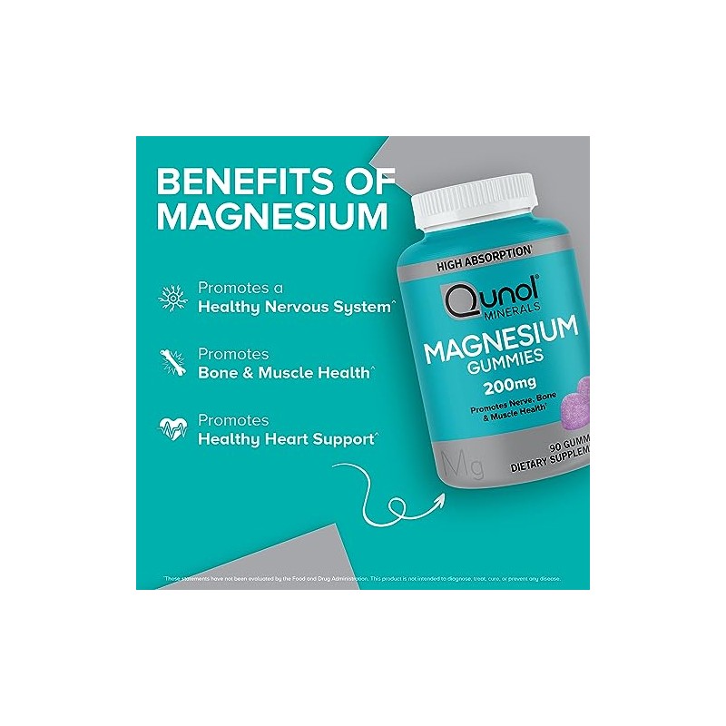 Qunol Magnesium Gummies for Adults, 200mg Citrate Gummies, High Absorption
