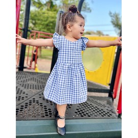 AGQT Baby Girls Plaid Dress Gingham Fly Sleeve Backless Summer Dresses Spring Smocked Birthday Easter Dresses Blue Size 12-18 Months