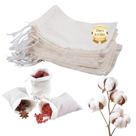 20 bolsas de muselina con cordón, bolsas de especias blancas, bolsas de filtro de té seguras y naturales, bolsas de gasa para café, té, sopa, etc. 8 x 6 pulgadas.