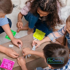ArtCreativity Juego de Domino – Paquete de 12 – Cada juego de dominó incluye 28 piezas por bolsas de color rosa neón, amarillo, verde y naranja – Gran escuela, premios de carnaval – Impresionante