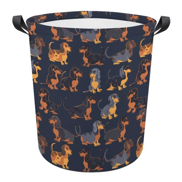 Dachshund Dog Print Blue Laundry Basket Oxford Fabric Laundry Hamper