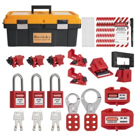 Lockout Tagout Kit, 36 PCS, 3 Red Keyed Different Safety Padlocks, Clamp-on Circuit Breaker Lockout, Hasps, Loto Tags&Ties, 7175, (Yellow Kit)