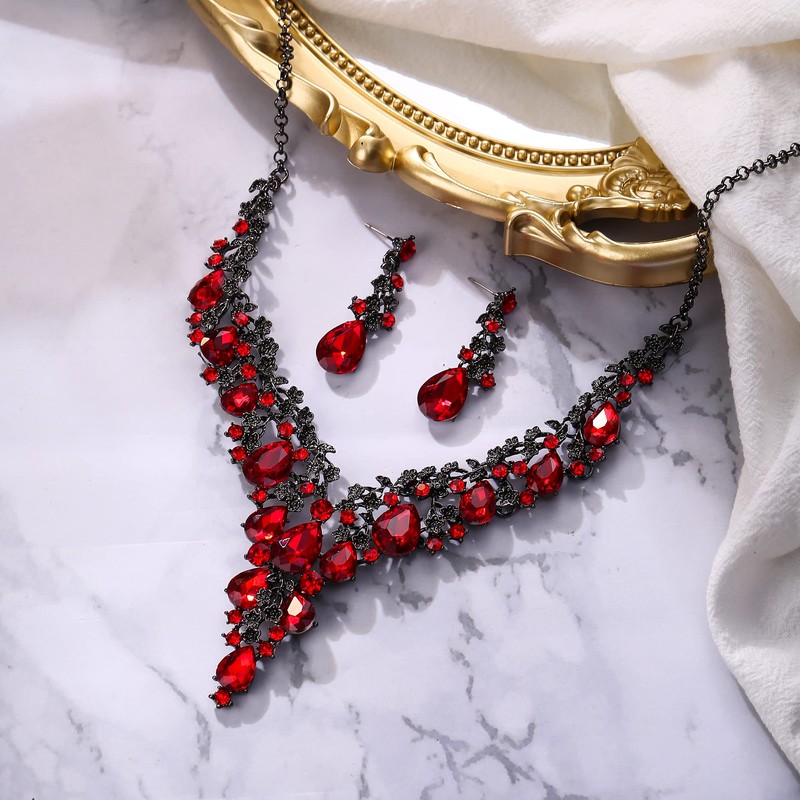 Clearine Wedding Bridal Jewellery Set Teardrop Rhinestone Cluster Statement Necklace