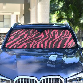 Red Leopard Print Black Windshield Sunshade Car Sun Shade Front Window Shade for Truck SUV Blocks UV Rays Sun Reflector Visor Protector Accordion Folding