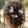 HEREAD Blue Crystal Bride Wedding Hair Pins Silver Flower Bridal