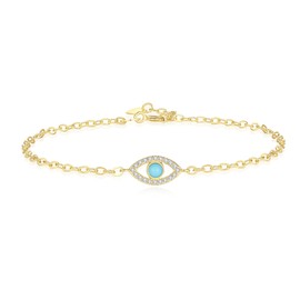 COAI Women's Bracelet 925 Sterling Silver with Evil Eye Pendant and Turquoise Lucky Bracelet for Women, Sterling Silver Stone, Turquoise Cubic Zirconia
