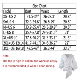 AOMEI White Blouse for Women Casual Spring Summer with Waist Belt Puff Sleeve M