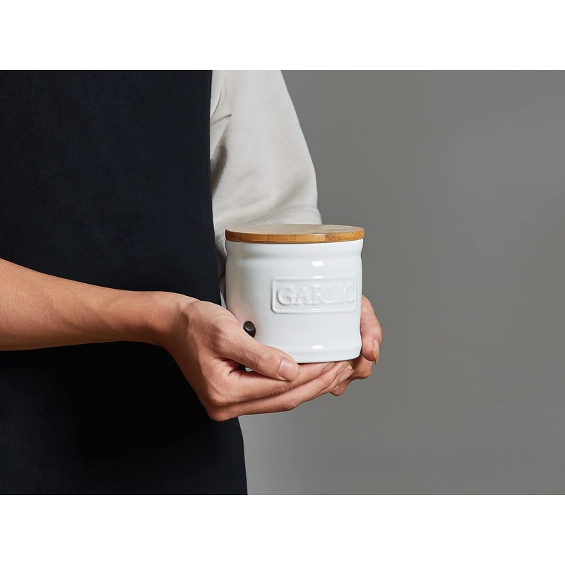 ONEMORE Garlic Keeper with Lid, Ceramic Garlic Saver 4 inch,