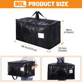 SUNNOW 3 Pack 90L Large Moving Bags, Waterproof Clothes Storage Bags Moving Totes Black