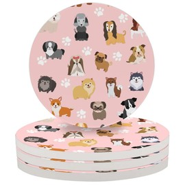 Dog Absorbent Car Coasters for Cup Holders Ceramic Coasters with Cork Back for Bar Coffee Desk Table Decorations, 4" 1 Pack