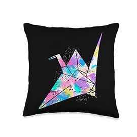 Paper Folding Japanese Art Paper Crane Colorful Origami Throw Pillow