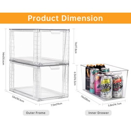 Zero Zoo 4Pack Large Stackable Kitchen Storage Drawers, Clear Foods Organizer Bins with Handles, Easily Assemble for Bathroom, Kitchen, Pantry, Cabinet, Closet(XL-UP Handle)