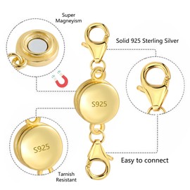 ALEXCRAFT Magnetic Chain Clasp Gold Magnetic Clasp Chain 925 Sterling Silver Bracelet Clasp Magnetic Clasps for Chains Necklace Bracelet