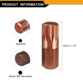 sourcing map M12 Torx Screwdriver Bit 10mm Hex Shank 30mm Length Magnetic Security Tamper Proof 12 Point Head Hex Bits S2 Steel Screw Driver Bit