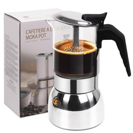Vaolvpant 9 Cup Glass Clear Moka Pot Thickened 304 Stainless Steel Stovetop Espresso Maker Italian Coffee Machine 450ml 15oz Classic Mocha Cafe Greca Coffee Suitable for Gas Induction