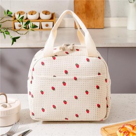 MiLifeStyle Insulated Lunch Bag, Lunch Bag, Large Capacity, 2.3 gal (9 L), Cute, Lightweight, Handbag, With Pocket, For Women and Kids (Strawberry Pattern)