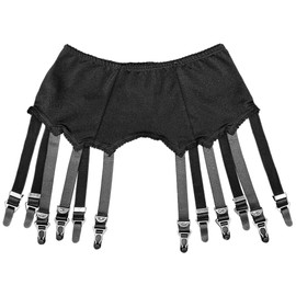 Luxallacki 12-Strap Solid Cloth Suspender Belt with Adjustable Metal Clasps for Hold-Up Stockings (Black,M)