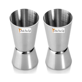 Prisha India Craft Stainless Steel Jigger Shots Peg Measurer Capacity-75 ML and 25 ML Double Sided Peg Measure | Set of 2
