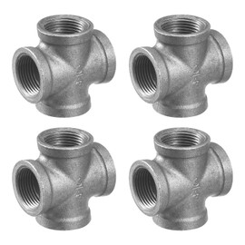 sourcing map 1"(25mm) 4-Way Cross Fitting Connector, Cast Malleable Iron 4 Way Corner Pipe Fittings for Shelves Bracket DIY Furniture Plumbing Pipe, 4Pcs