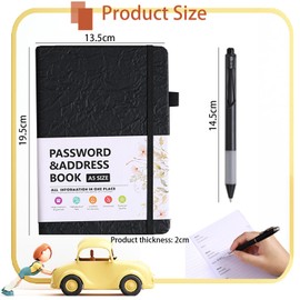 Deepton Password Book - Password Book German - Password Book with Index A-Z - Organiser for Websites, Usernames and Passwords - Driving Book - with Gel Pens, Inner Pocket, Elastic Band - Black