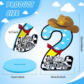 Vercraft Toy Theme 2th Birthday Party Number Centerpiece Cartoon Party Number Sign Blue Sky and White Cloud Cow Birthday Sign for Boy and Girl Decor