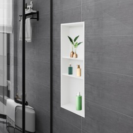 3 Tier Recessed Wall Niche, 12" X 30" Stainless Steel Shower Niche, Recessed Storage Cabinet No Tile Needed, Shower Foot Rest, Wall Niches Stool for Bathroom (White)