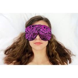 Opulence Weighted Yoga Eye Mask – Handmade Relaxation Pillow for Meditation & Savasana – Unscented, Flaxseed Filled, Satin & Velvet with Adjustable Strap - Magenta Doodle - TEMF-MD