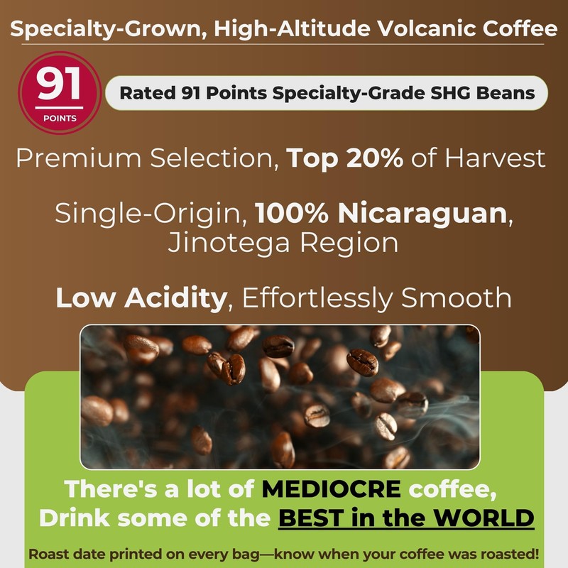 Specialty Volcanic Nicaraguan - 2014 Bold Dark Roast Coffee, Rich