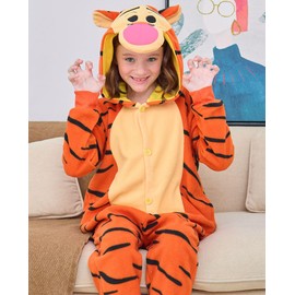 XIECGGYZE Kids Animal Onesie,Snug Fit Flannel Cosplay Costume Pajamas Sleepwear, 6 Years, Tigger