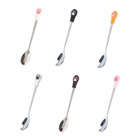 Silicone Head Cat Paw Design Stainless Steel Coffee/Tea/Dessert/Drink/Mixing/Milkshake Spoon Tableware Flatware Gadgets Hanging Spoon Hanging Spoon