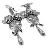 Long Sugar Skull and Lovebirds 925 Sterling Silver Drop Earrings