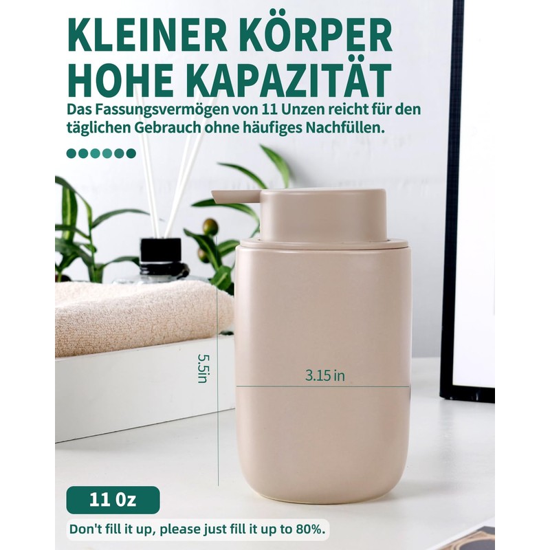 Umlaca Soap Dispenser, Refillable Ceramic Soap Dispenser, 350 ml, Large