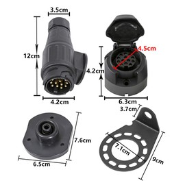 TAEUYYM Trailer Plug Socket 13 Pin and Metal Mounting Bracket Set, 12 V Waterproof Trailer Plug Socket 13 Pin with Waterproof Rubber Pad for Trailers Lorries RV Cars Caravans