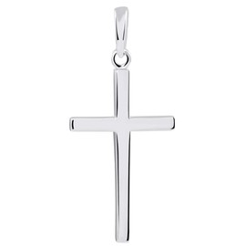Jewelry America 14k Solid White Gold Classic Plain Religious Cross Pendant, White Gold