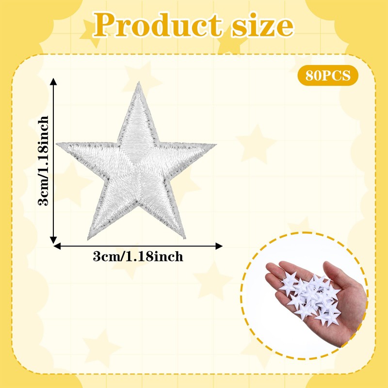 1.14" Mini White Iron on Stars, 80 PCS White Star