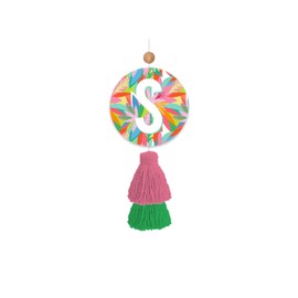 Mary Square Monogram S Colorful Floral 8.5 x 4.5 Cardboard Automotive Air Freshener With Tassel