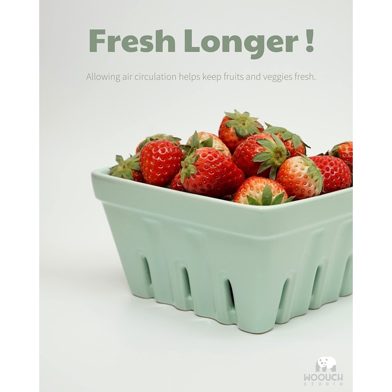 Woouch Ceramic Berry Basket, Square Fruit Bowl With Holes, 5.7"