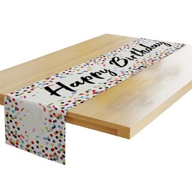 Happy Birthday Polka Dots Table Runner 13x72 Inch Kitchen Dining Birthday Sign Table Decor for Indoor Outdoor Farmhouse Home Party Decoration ZQ12-G