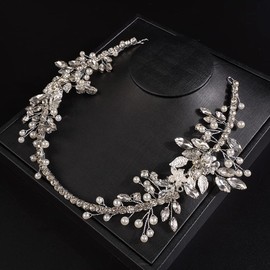 JWICOS Bridal Wedding Headband Crystal Wedding Headpieces for Bride Pearl Hair Vine Wedding Hair Accessories for Flower Girl Bridesmaid