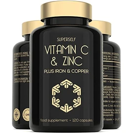 Vitamin C and Zinc Tablets - 1000mg VIT C Enhanced with Zinc, Iron, Copper High Strength - 120 Easy to Swallow Capsules - Vegan Immune System Complex Vitamin C Supplement with Superior Absorption