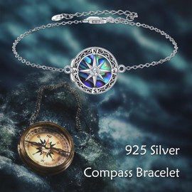 POPLYKE Compass Locket Bracelets with Picture Inside Sterling Silver Pictures Photo Keep Someone Near to You Celtic Knot Compass Necklace Graduation Jewelry for Women