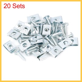 REPAIROCK 20 Sets 4.2x16mm U Clip Screw Assortment Car Clips Fasteners with Screws for Bumper Dash Door Panel Interior Silver Tone Auto Replacement Parts