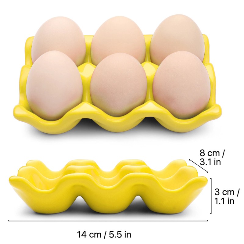 Ceramic Egg Tray 6-Cup Egg Holder Container for Fridge (Yellow,